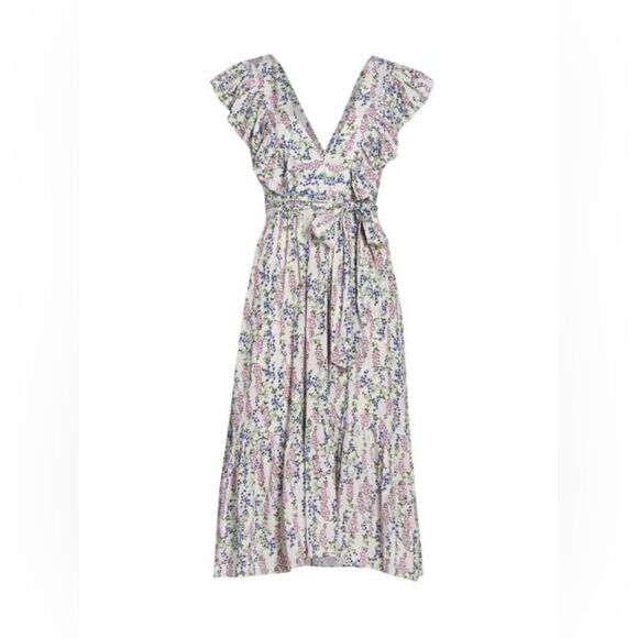 BYTIMO (Norway) Floral V-Neck Wrap Midi Dress Sz L - Picture 8 of 13